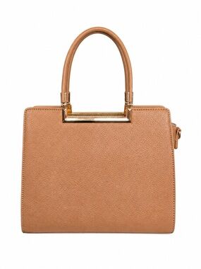 NWOT Tan Faux Leather Pebbled Structured Satchel Handbag Adjustable Strap